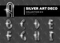 Vector Art Deco Font. Shining Silver Retro Alphabet. Gatsby Style. Royalty Free Stock Photo