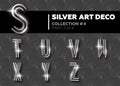 Vector Art Deco Font. Shining Silver Retro Alphabet. Gatsby Style. Royalty Free Stock Photo