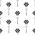 Vector art deco stylized fanning flower seamless pattern background. Monochrome geometric backdrop with alternating