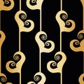 Vector art deco stylized floral foliage black gold foil seamless pattern background. Elegant geometric backdrop with Royalty Free Stock Photo