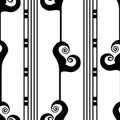 Vector art deco stylized floral foliage striped black white seamless pattern background. Monochrome geometric backdrop Royalty Free Stock Photo