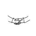Vector art drawing of shaking hands of two male people.