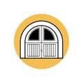 Vector art of elegant arched double door, showcasing a classic design with white frame and yellow background, exuding Royalty Free Stock Photo