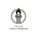 Vector art of elegant logo featuring a torch atop a classical column, encircled by a ring, with the text trd ltd torch premium Royalty Free Stock Photo