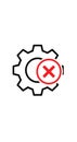 Vector art of error gear icon, depicting a gear with a red cross symbol, indicating a problem or malfunction in a simple design Royalty Free Stock Photo