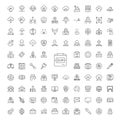 Vector art of extensive set of outline icons representing various concepts, including cloud computing, networking, business, and Royalty Free Stock Photo