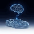 Vector art of futuristic concept of a selfdriving car with a brainlike circuit pattern, symbolizing artificial intelligence and Royalty Free Stock Photo