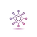 Vector art of gear with connected nodes representing technology, networking, and connectivity, symbolizing data transfer and Royalty Free Stock Photo