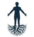 Vector art graphic illustration of strong male, body silhouette created using tree roots. Royalty Free Stock Photo