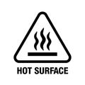 Vector art of hot surface warning sign a black triangle with a flame symbol and the words hot surface indicating a burn hazard Royalty Free Stock Photo