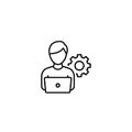 Vector art of icon of a person working on a laptop with a gear, representing technical support and software development Royalty Free Stock Photo