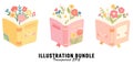Vector art of illustration bundle of books with flowers Royalty Free Stock Photo