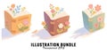 Vector art of illustration bundle of books with flowers Royalty Free Stock Photo