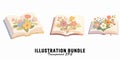 Vector art of illustration bundle of open books with flowers Royalty Free Stock Photo