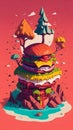 Vector art illustration of magical hamburger island