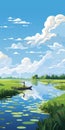 Vector Art Illustration Of Serene Wetland River