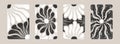 Vector art illustrations collection of vintage prints with abstract black and white flowers isolated on grey background. Royalty Free Stock Photo