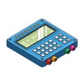 Vector art of isometric illustration of a blue electronic device, featuring a screen, buttons, and colorful ports Royalty Free Stock Photo