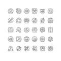 Vector art of line art icons showcasing research and development, including brain activity, data analysis, and scientific Royalty Free Stock Photo