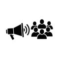 Vector art of, a megaphone amplifies a message to a group of people, representing communication, announcement, and public speaking Royalty Free Stock Photo