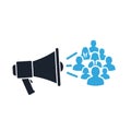 Vector art of a megaphone amplifying a message to a group of people, , symbolizing communication, marketing, and public Royalty Free Stock Photo