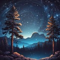 Vector Art of Night Forest. Night Forest Scene in Vector Art.