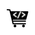 Vector art of online shopping cart with code symbol, representing ecommerce development Royalty Free Stock Photo