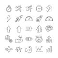 Vector art of performance and improvement a collection of icons representing speed, efficiency, and growth in various aspects Royalty Free Stock Photo