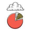 Vector art of pie chart with a cloud above, representing data analysis and cloud computing, with a section highlighted Royalty Free Stock Photo