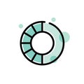 Vector art of pie chart icon with teal segments and black outline, surrounded by teal dots, representing data visualization and Royalty Free Stock Photo