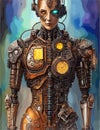 vector art of portrait of a futuristic robot human. future of ai robot technology.