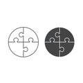 Vector art of puzzle piece icons, symbolizing problemsolving, teamwork, strategy, and connection in both solid and outline Royalty Free Stock Photo