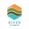 Vector art of river logo, featuring a hexagon shape with wavy lines representing water, nature, and the flow of a river Royalty Free Stock Photo