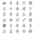 Vector art of science and technology icon set featuring various symbols representing research, innovation, and scientific Royalty Free Stock Photo