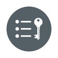 Vector art of secure access a key icon beside a list, , representing password management, security, and authentication protocols Royalty Free Stock Photo