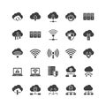 Vector art of set of cloud computing icons representing data storage, networking, and security Royalty Free Stock Photo