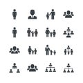 Vector art of set of people icons, representing individuals, families, and groups, suitable for user interface design and Royalty Free Stock Photo