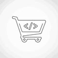 Vector art of shopping cart with code symbol, representing ecommerce, online shopping, and the integration of technology in retail Royalty Free Stock Photo