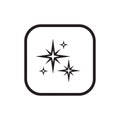 Vector art of simple black and white icon of sparkling stars inside a rounded square, representing cleanliness, shine, or quality Royalty Free Stock Photo
