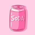 Vector art of a simple kawaii soda metal can. Isolated object of a pink fresh beverage inside an aluminium container