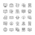 Vector art of software development icons, representing coding, databases, cloud computing, and web design, essential for modern Royalty Free Stock Photo