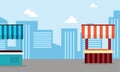 Vector art of street stall wity city background