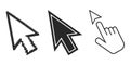 Vector art of three different cursor designs isolated on white background, representing various selection options Royalty Free Stock Photo