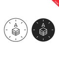Vector art of two compass icons, one in white and one in black, both with a cube and arrow pointing north, indicating direction Royalty Free Stock Photo