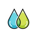 Vector art of two water drops, one blue and one green, overlapping slightly, suggesting purity, freshness, and environmental Royalty Free Stock Photo