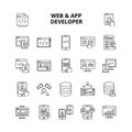 Vector art of web and app developer line icons set, representing coding, programming, and software development concepts Royalty Free Stock Photo