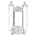 Vector Artistic Drawing Illustration of Decorated Garden Gate