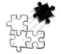 Vector Artistic Drawing Illustration of Four Jigsaw Puzzle Pieces