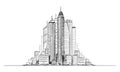 Vector Artistic Drawing Illustration of Generic City High Rise Cityscape with Business Buildings in Center