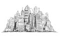 Vector Artistic Drawing Illustration of Generic City High Rise Cityscape Landscape with Skyscraper Buildings